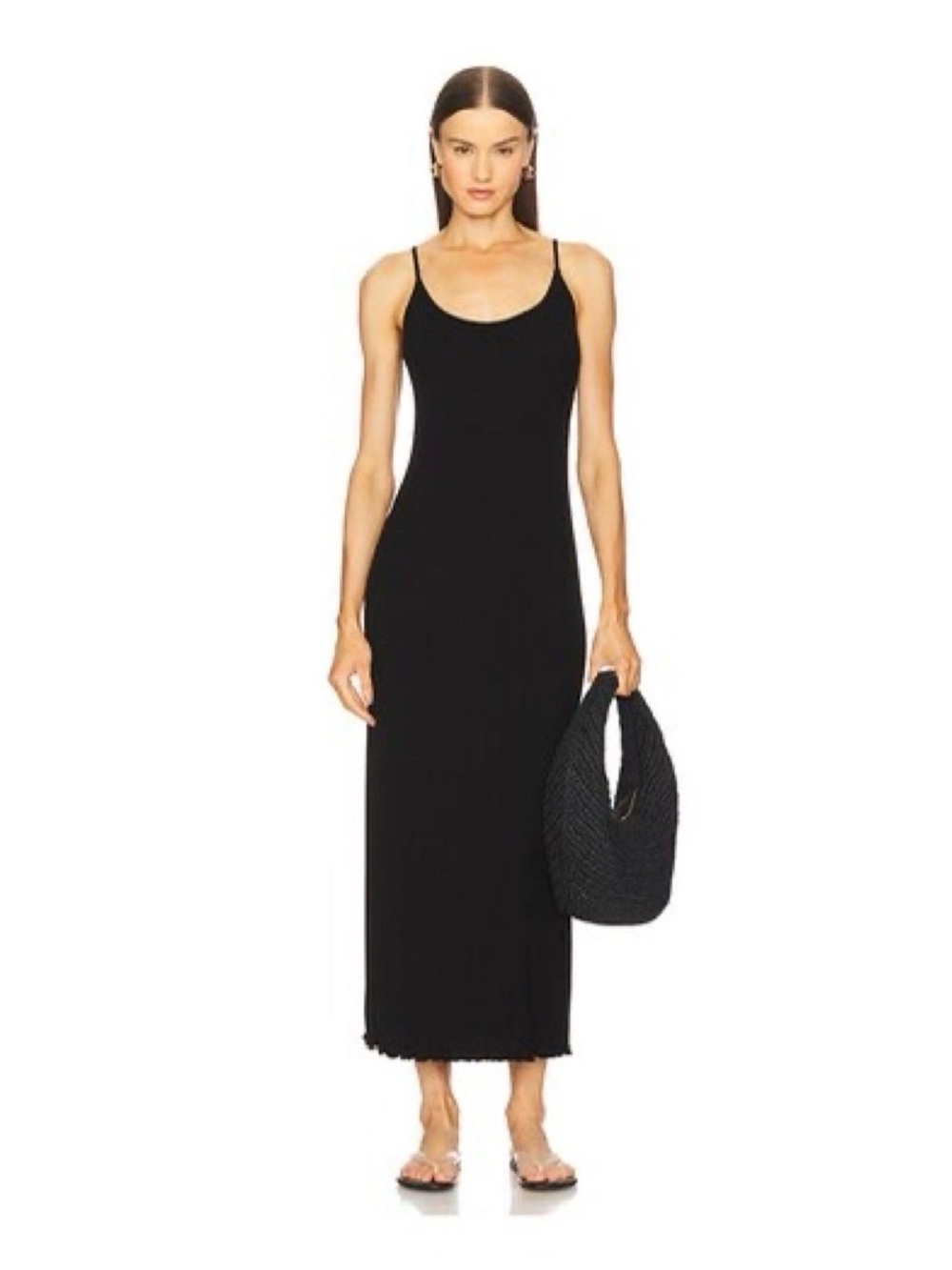 Enza Costa Silk Rib Lettuce Edge Dress (Black)